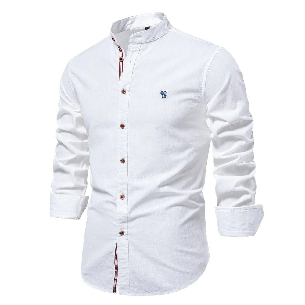 Camisa Masculina 100% Algodão Gola Alta Manga Longa Casual Pádua