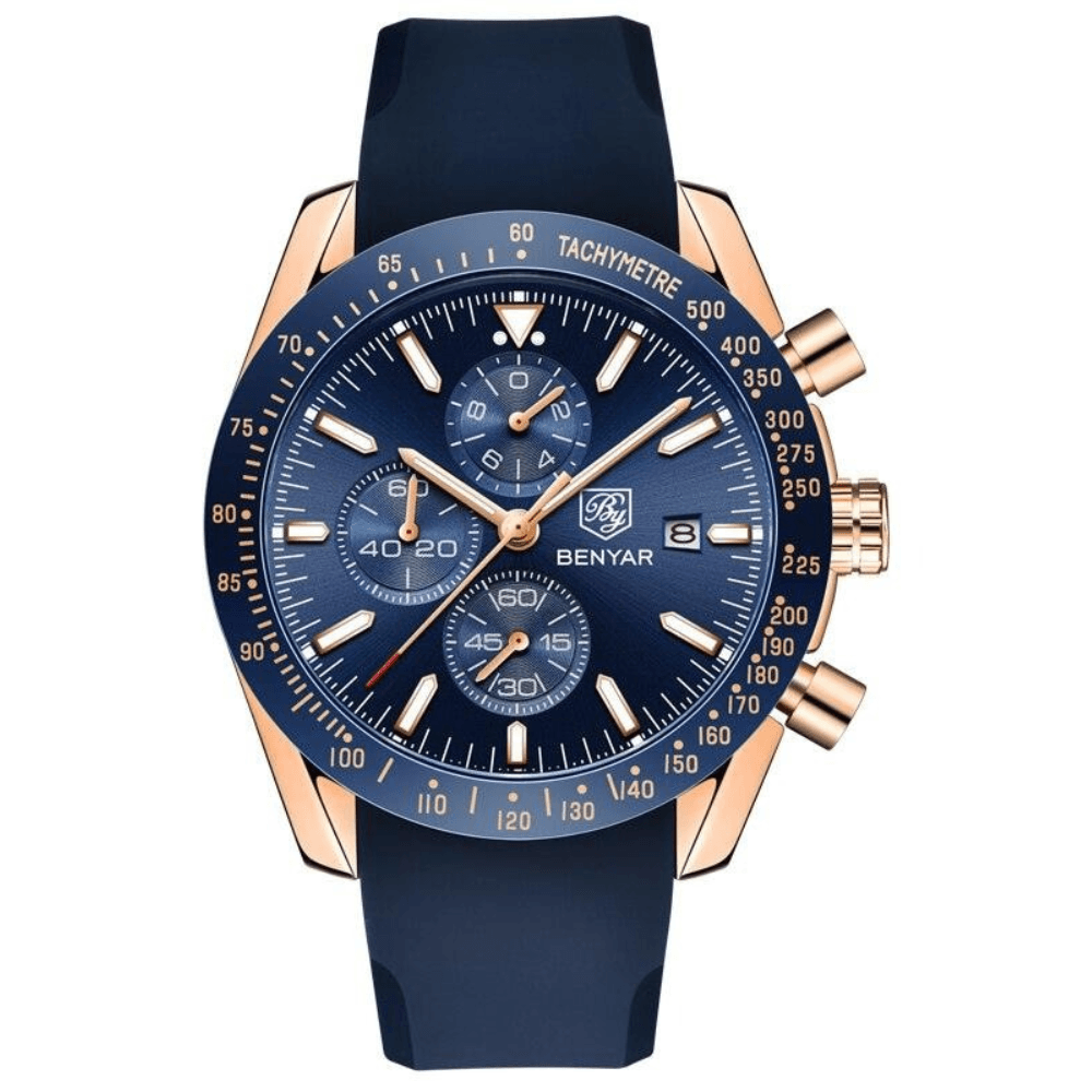 Relógio Masculino Cronógrafo Pulseira de Borracha Quartzo Millennio – cor Azul / Dourado