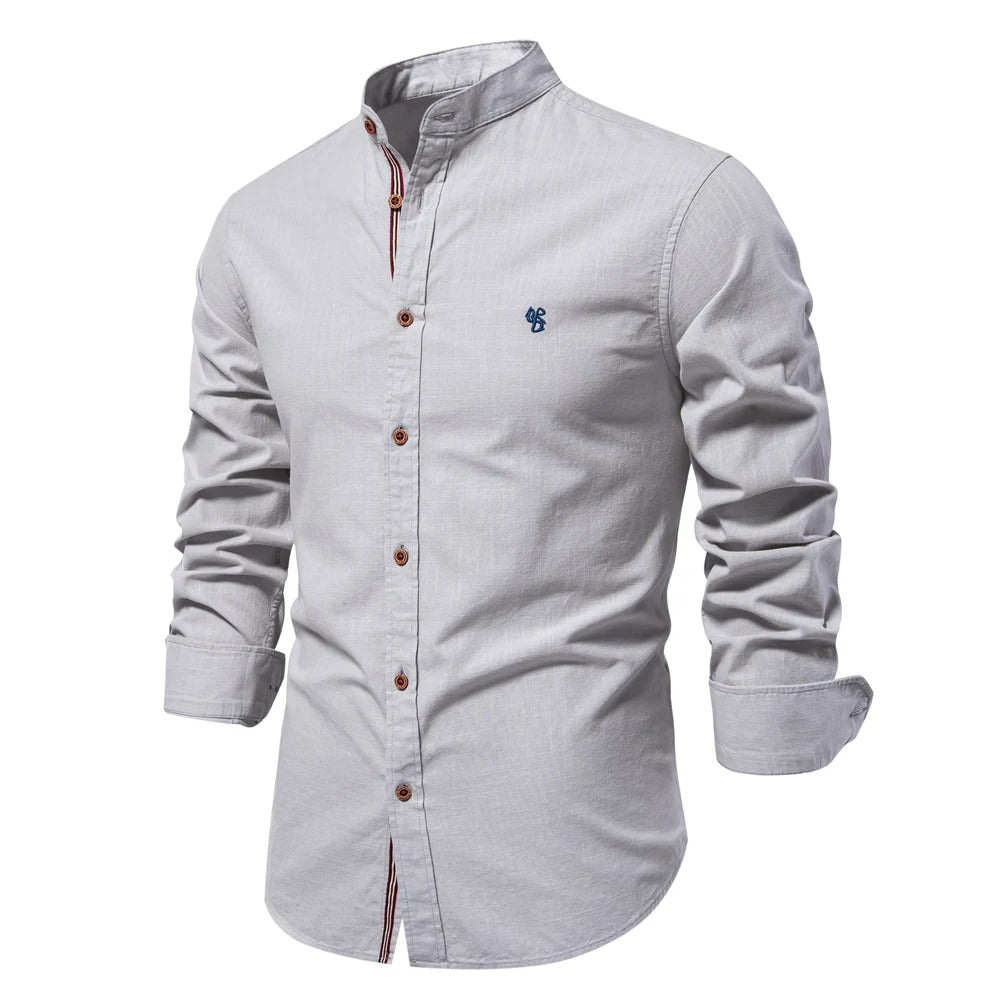 Camisa Masculina 100% Algodão Gola Alta Manga Longa Casual Pádua