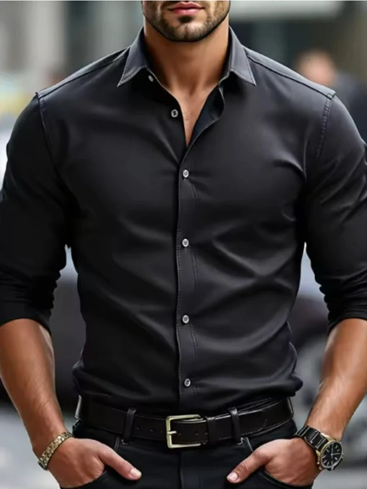Camisa Social Masculina Slim Fit Anti-Rugas Manga Longa Formal Salerno