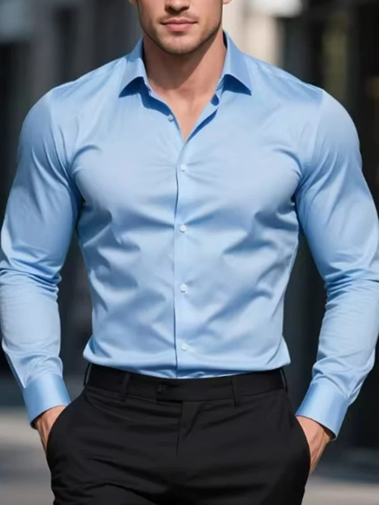 Camisa Social Masculina Slim Fit Anti-Rugas Manga Longa Formal Salerno