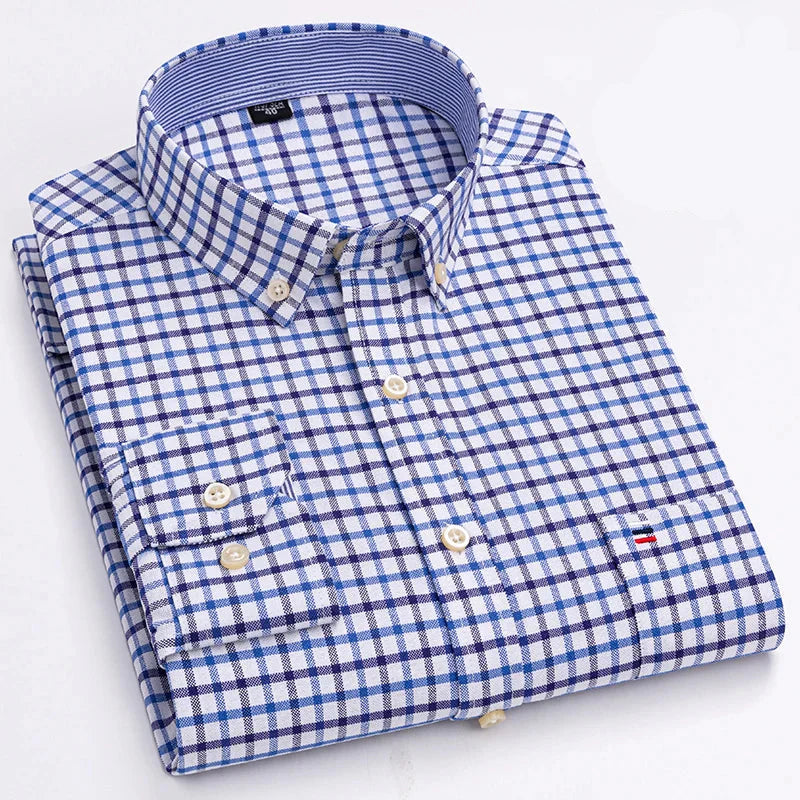 Camisa Masculina Mini Xadrez Color Manga Longa 100% Algodão Perugia