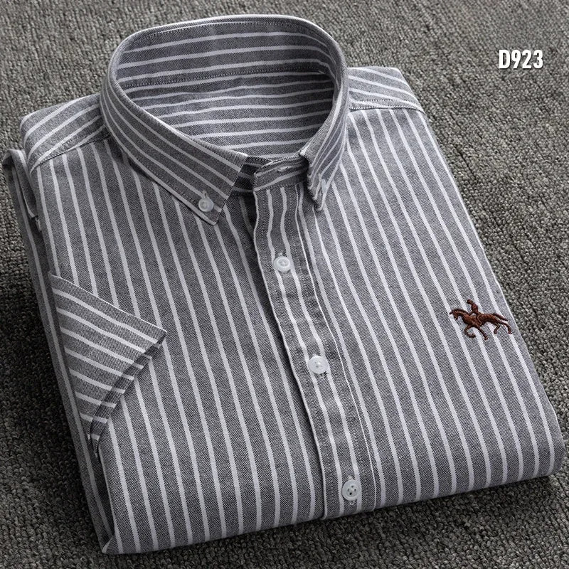 Camisa Masculina Listrada Manga Curta Algodão Social Casual