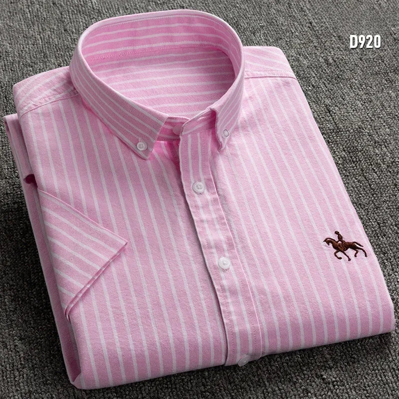 Camisa Masculina Listrada Manga Curta Algodão Social Casual