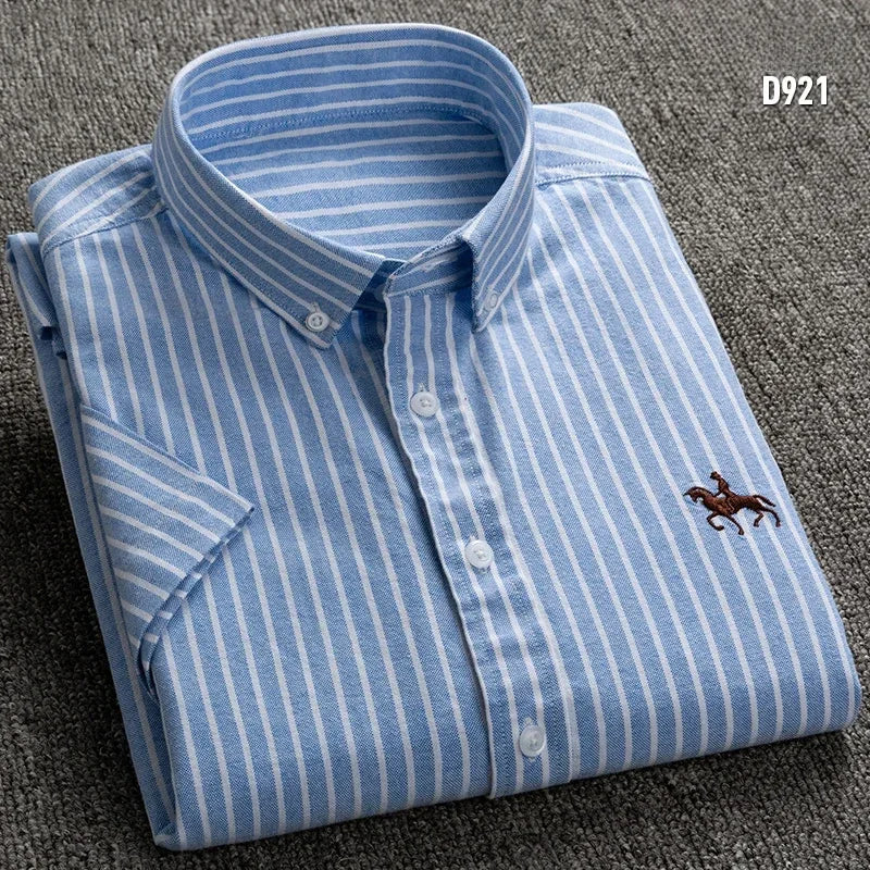 Camisa Masculina Listrada Manga Curta Algodão Social Casual