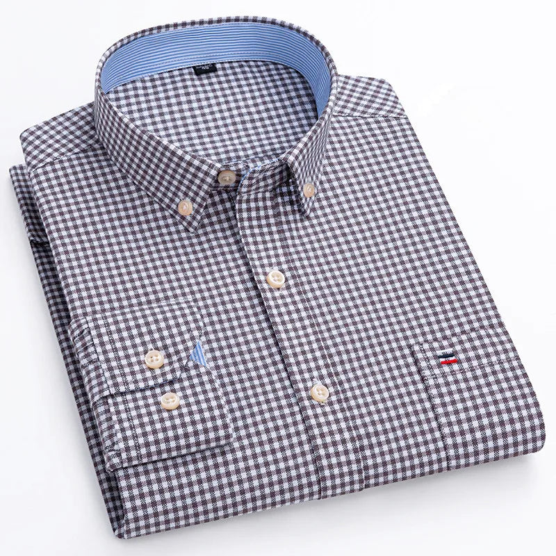 Camisa Masculina Mini Xadrez Manga Longa 100% Algodão Modena