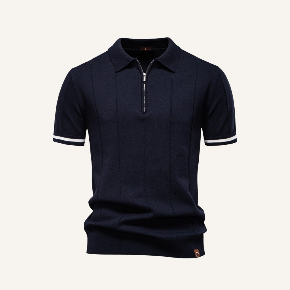 Polo Masculina Meio Zíper Visconti Old Money Manga Curta Confortável