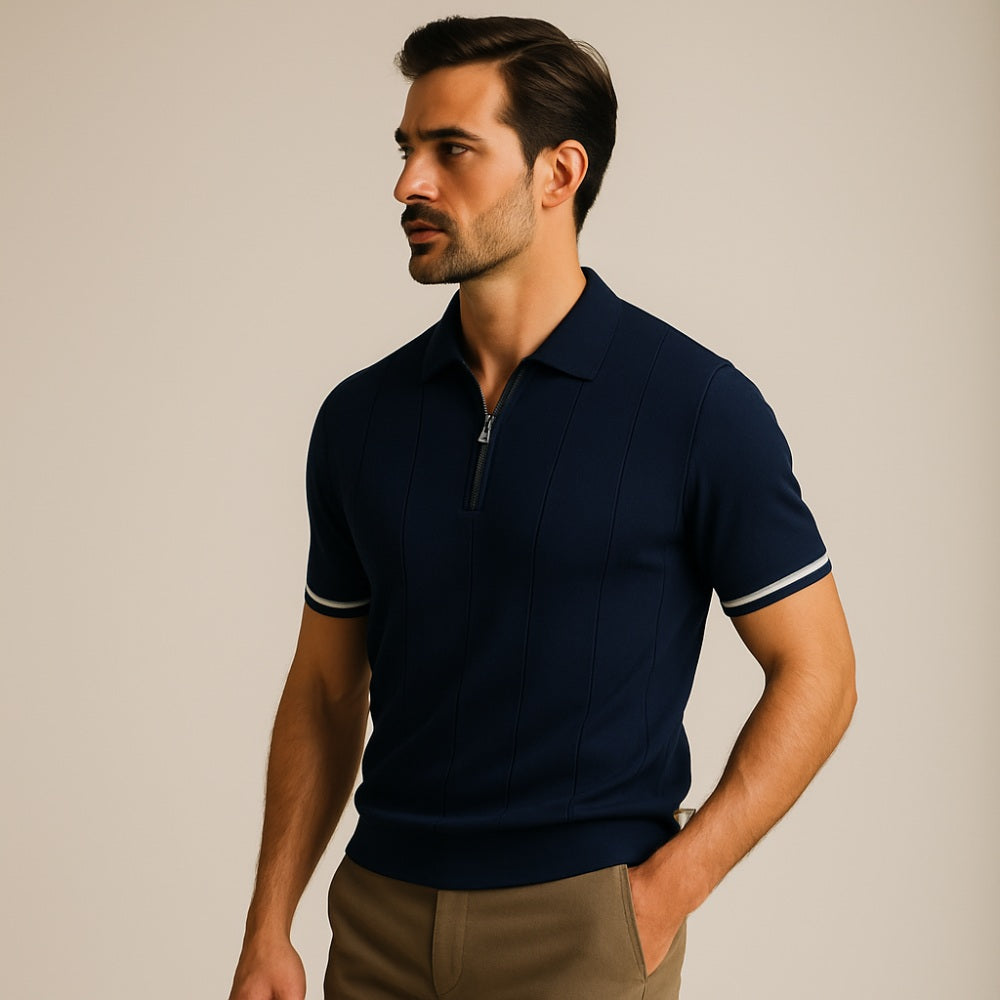 Polo Masculina Meio Zíper Visconti Old Money Manga Curta Confortável