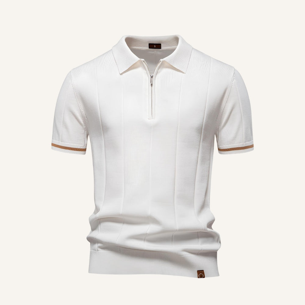 Polo Masculina Meio Zíper Visconti Old Money Manga Curta Confortável