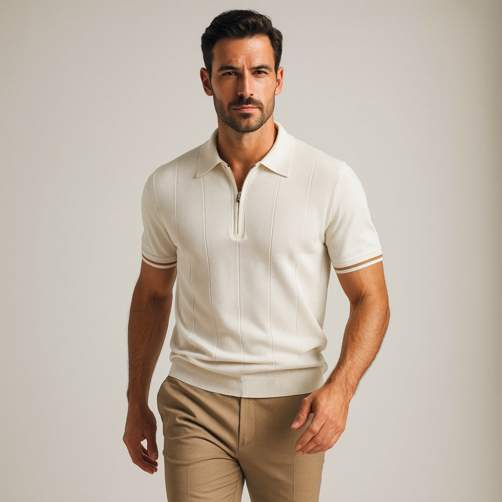 Polo Masculina Meio Zíper Visconti Old Money Manga Curta Confortável