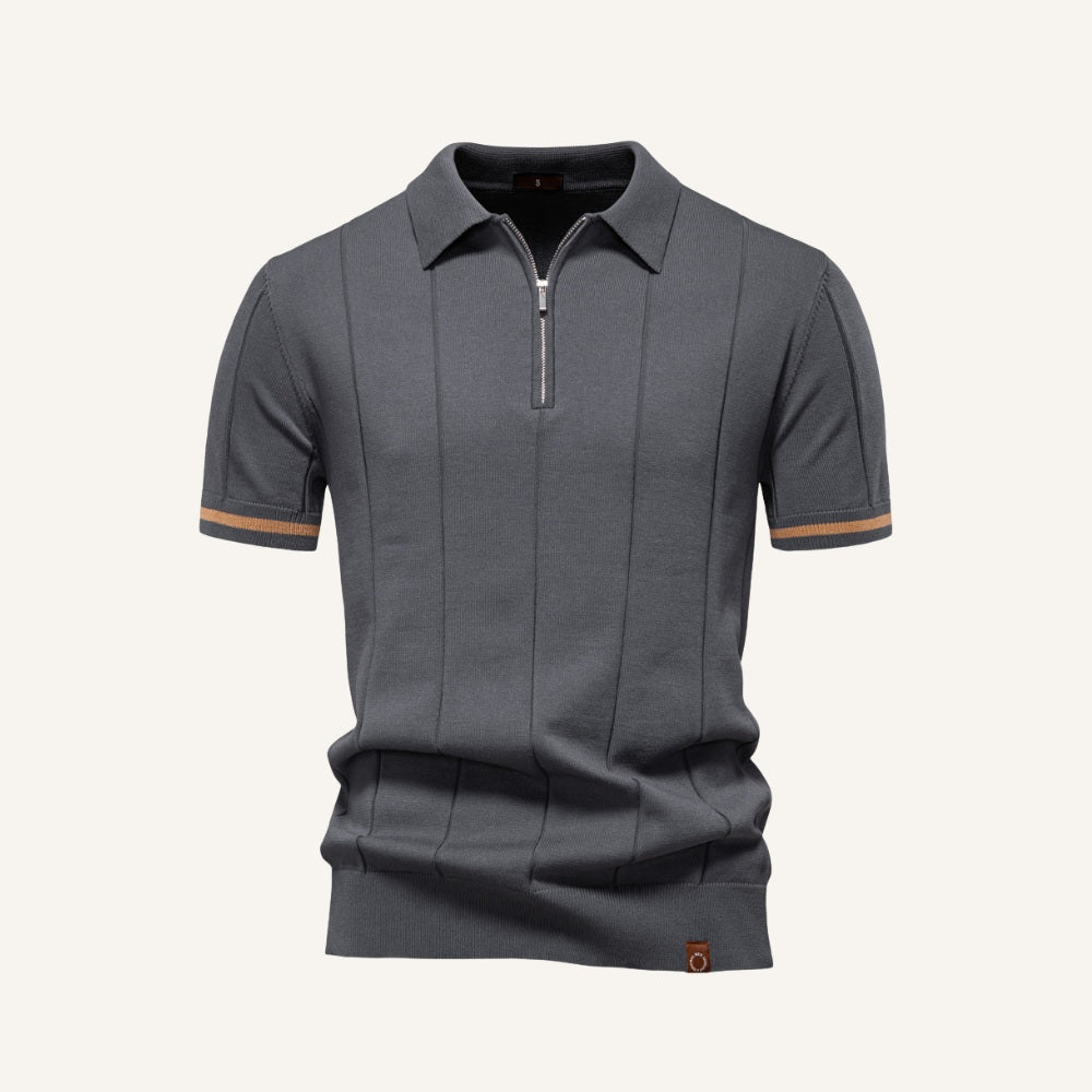 Polo Masculina Meio Zíper Visconti Old Money Manga Curta Confortável