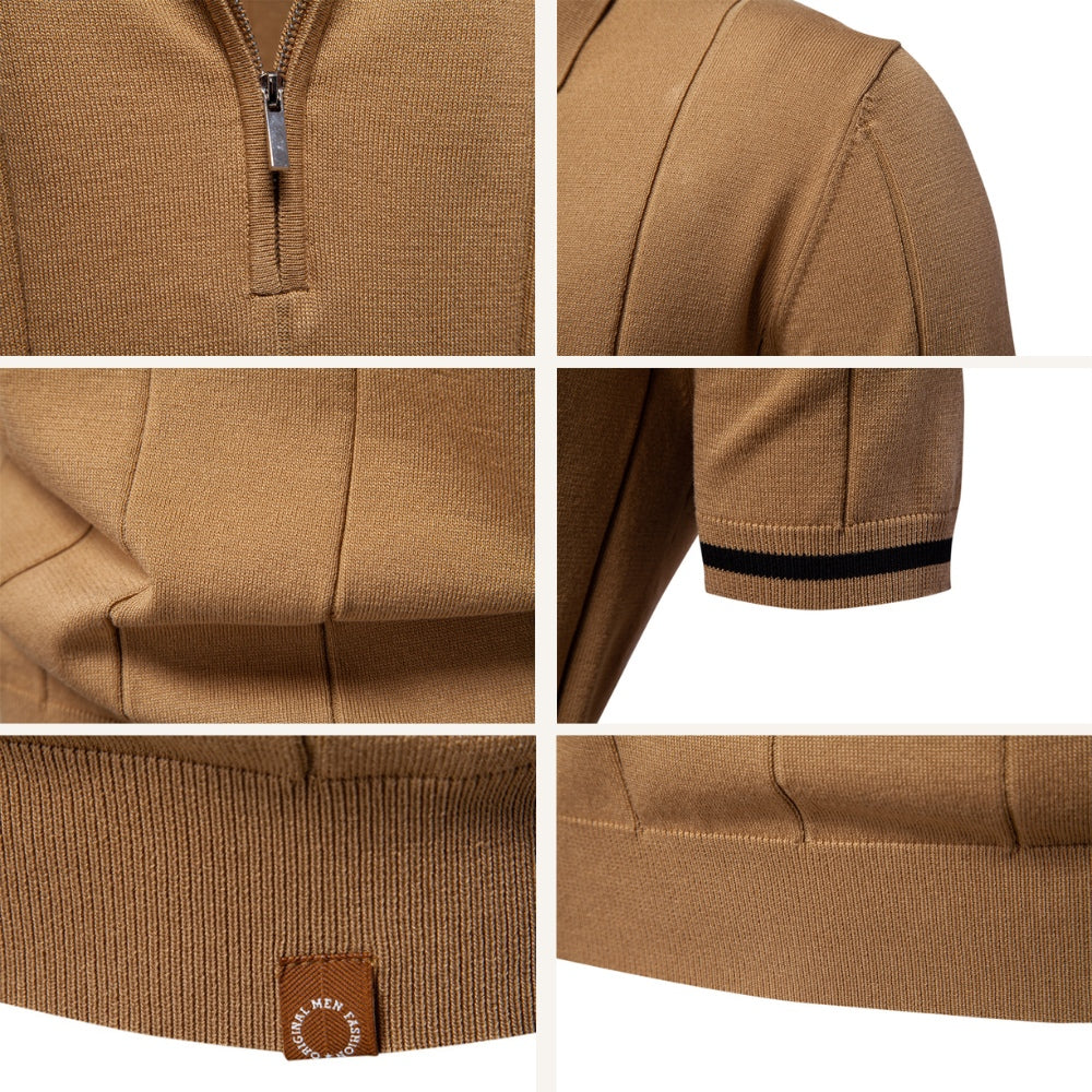 Polo Masculina Meio Zíper Visconti Old Money Manga Curta Confortável