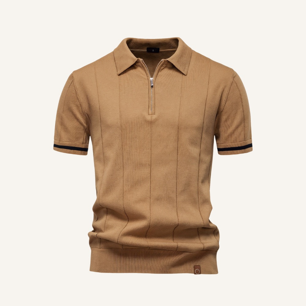 Polo Masculina Meio Zíper Visconti Old Money Manga Curta Confortável