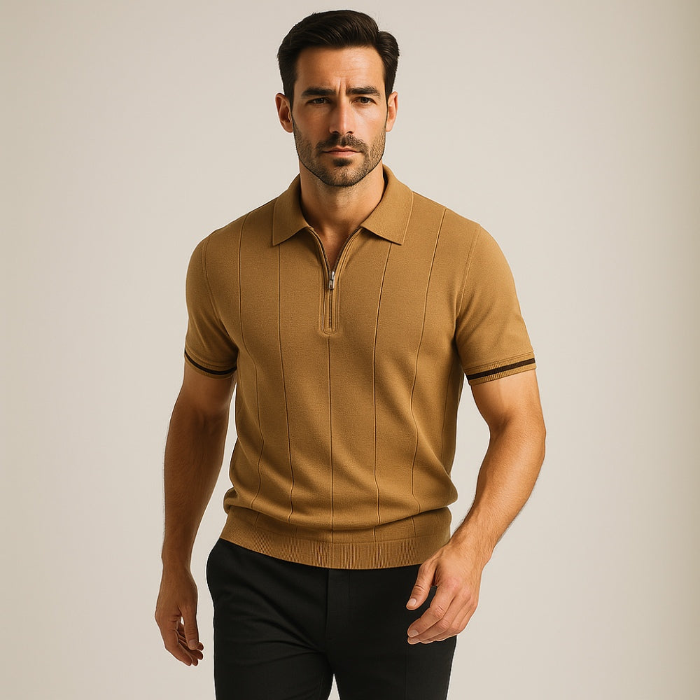 Polo Masculina Meio Zíper Visconti Old Money Manga Curta Confortável