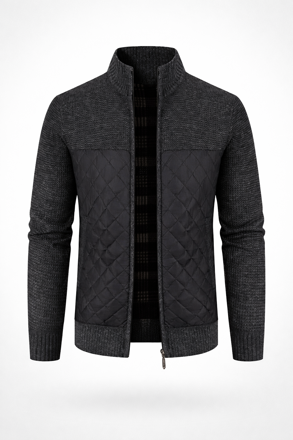 Cardigan Masculino Matelassê Com Zíper Gola Mandarim Garcia