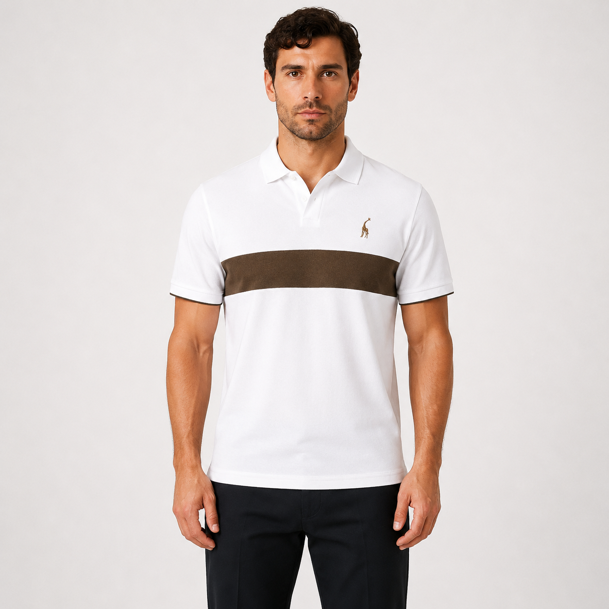 Camisa Polo Masculina Listrada Com Bordado Girafa Slim Fit Ravenna
