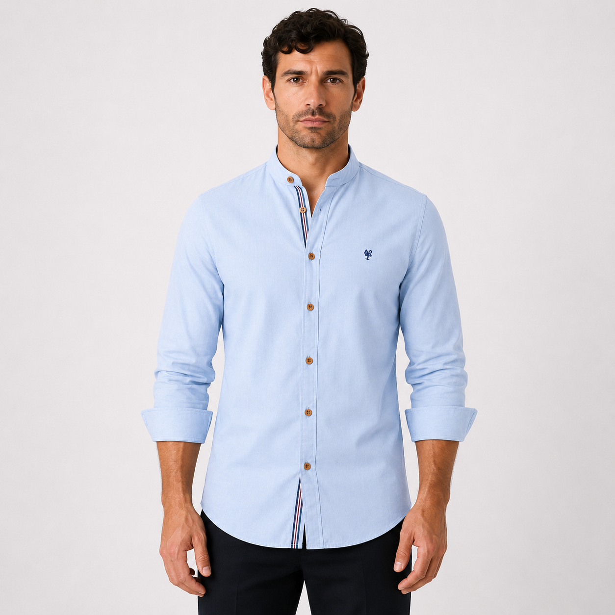 Camisa Masculina 100% Algodão Gola Alta Manga Longa Casual Pádua