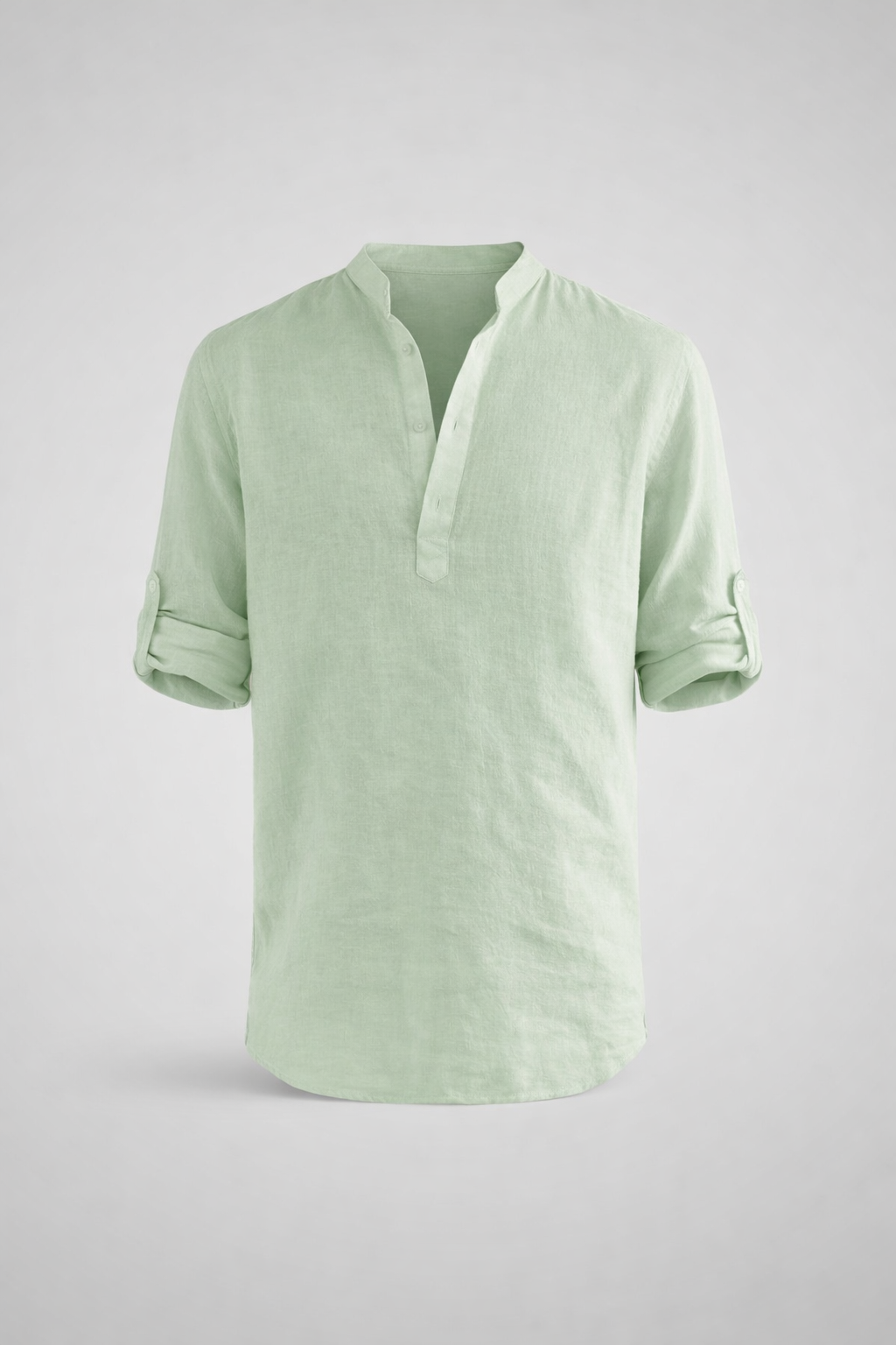 Camisa Masculina em Linho Gola Alta Manga Longa Loose Fit Ravello