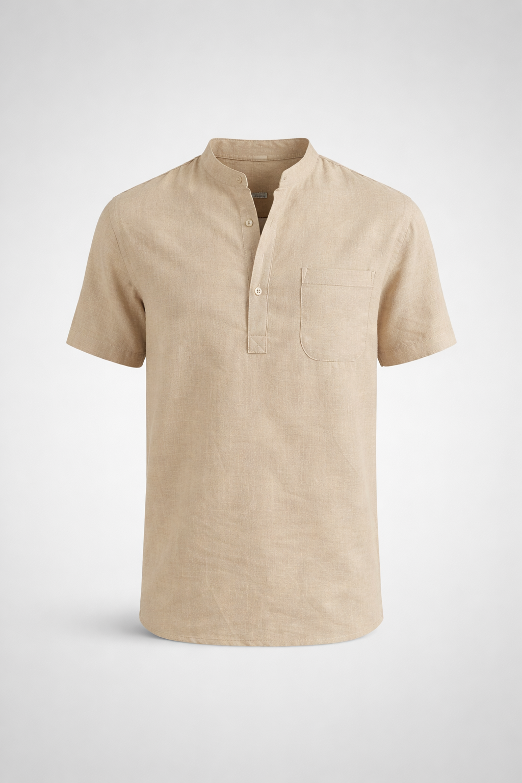 Camisa Masculina em Linho Gola Henley Com Bolso Manga Curta Taormina