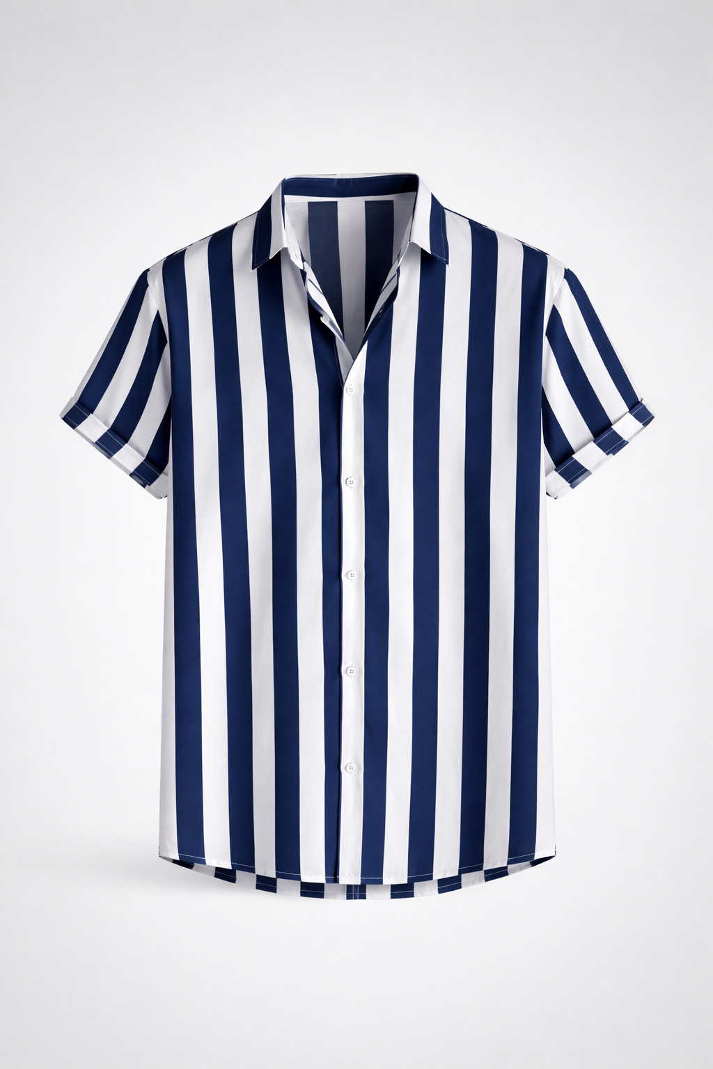 Camisa Masculina Listrada Oversized Gola Lapela Manga Curta Venezia