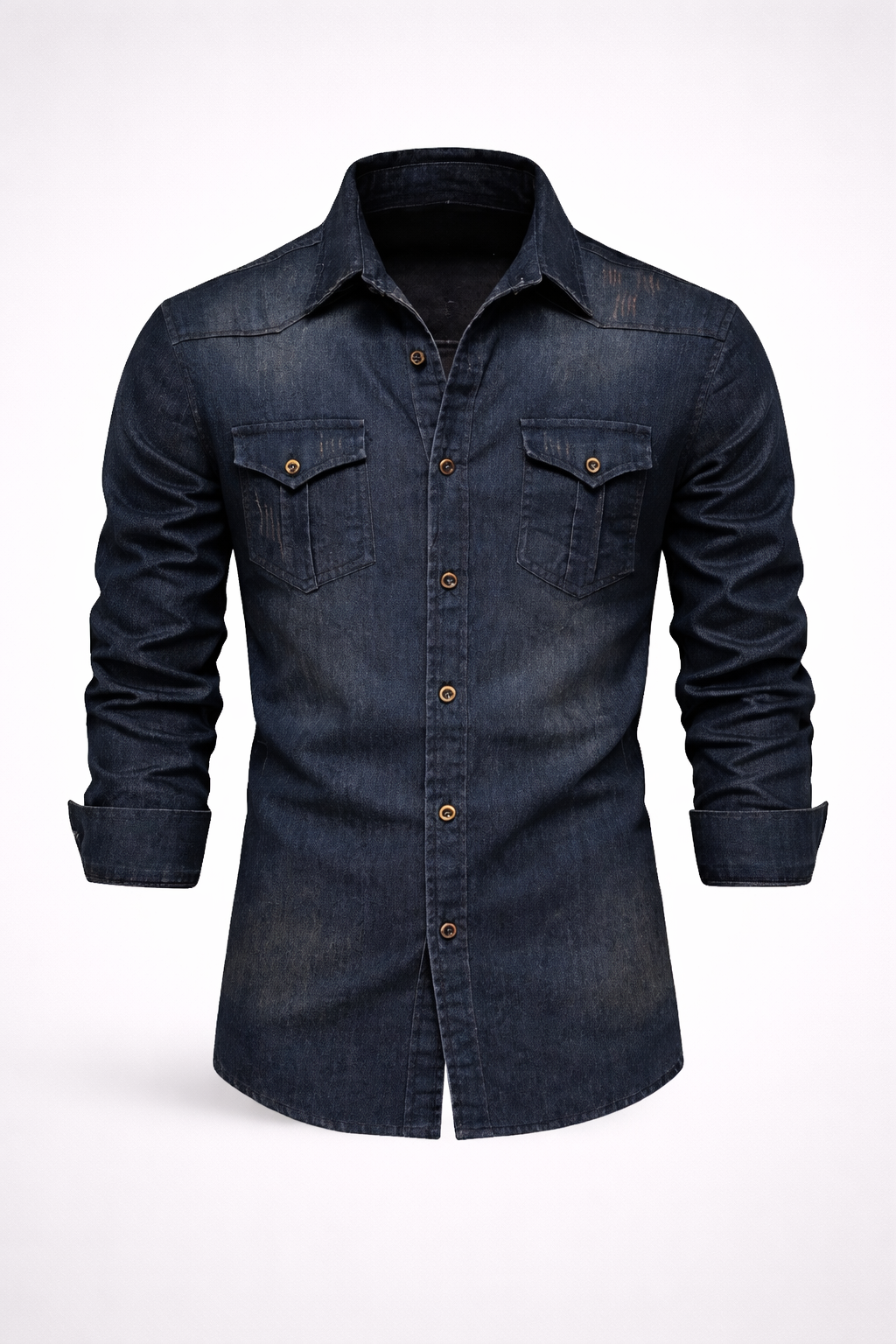 Camisa Masculina Jeans Denim Slim Fit Manga Longa Brescia