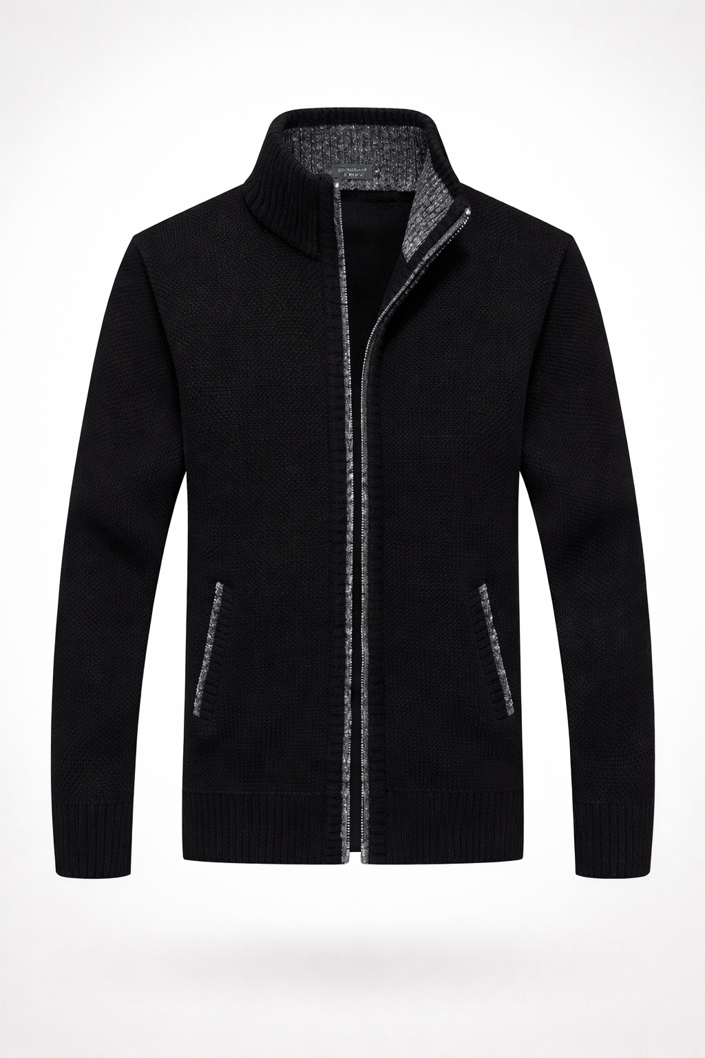 Cardigan Masculino Lã Gola Alta Com Zíper Slim Fit Trieste