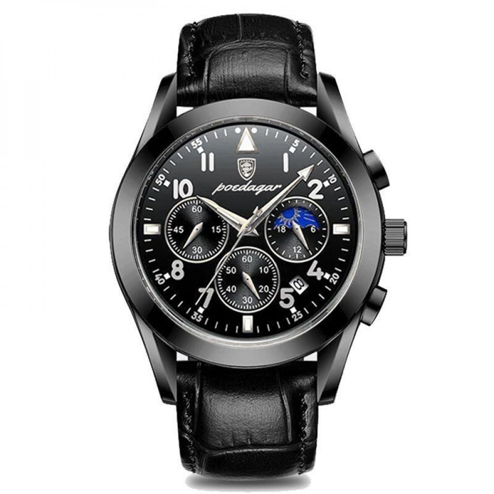 Relógio Masculino Pulseira de Couro Sintético Quartzo Brescia – cor Preto
