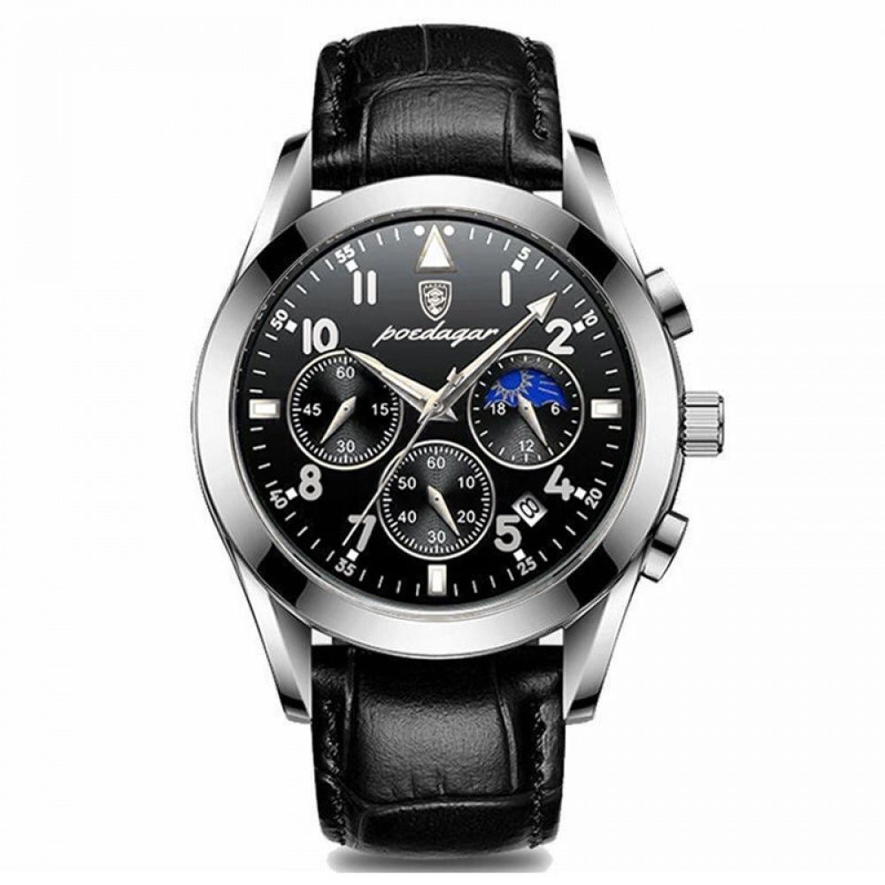 Relógio Masculino Pulseira de Couro Sintético Quartzo Brescia – cor Preto / Prata