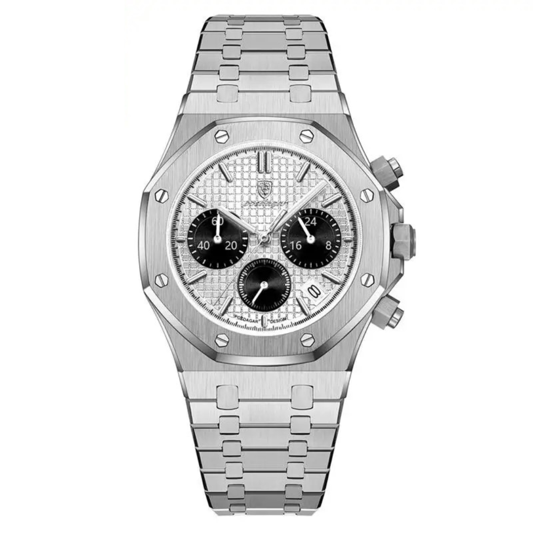 Relógio Masculino Aço Inoxidável Quartzo 5 ATM Farnese – cor Prata / Branco