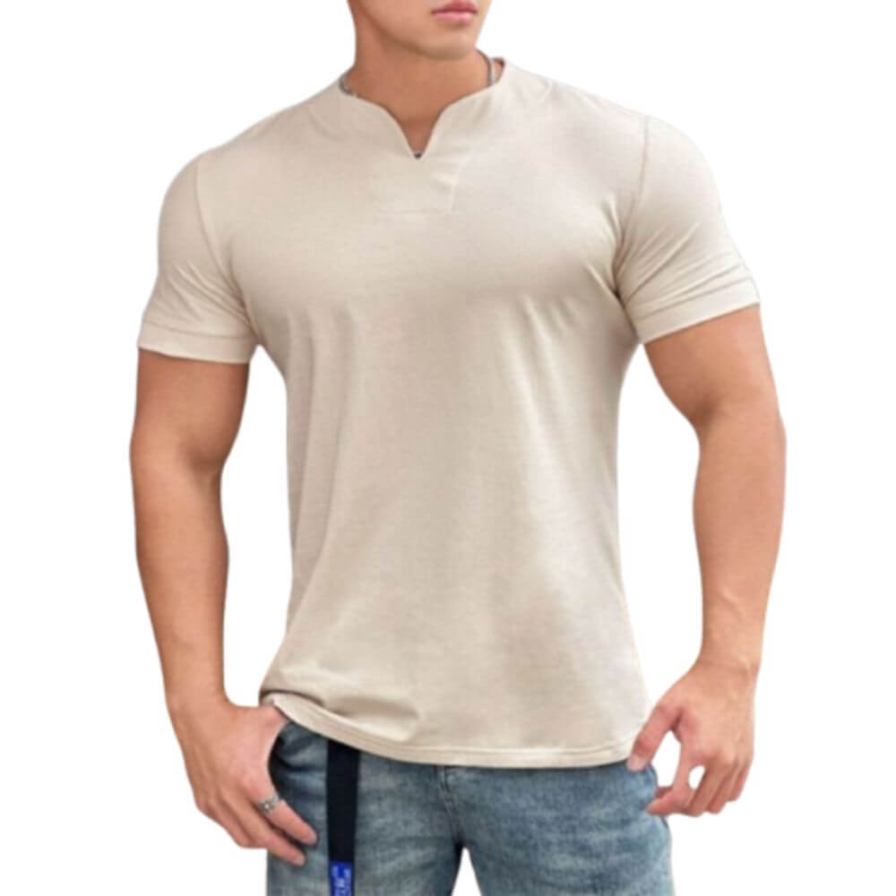 Camiseta Masculina 100% Algodão Gola Henley Ravenna