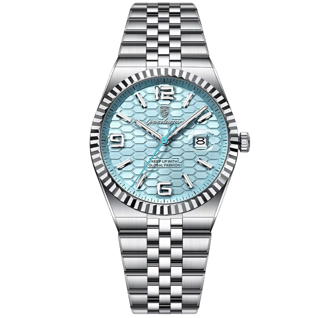 Relógio Masculino Aço Inoxidável Quartzo Cristallo – cor Azul Tiffany