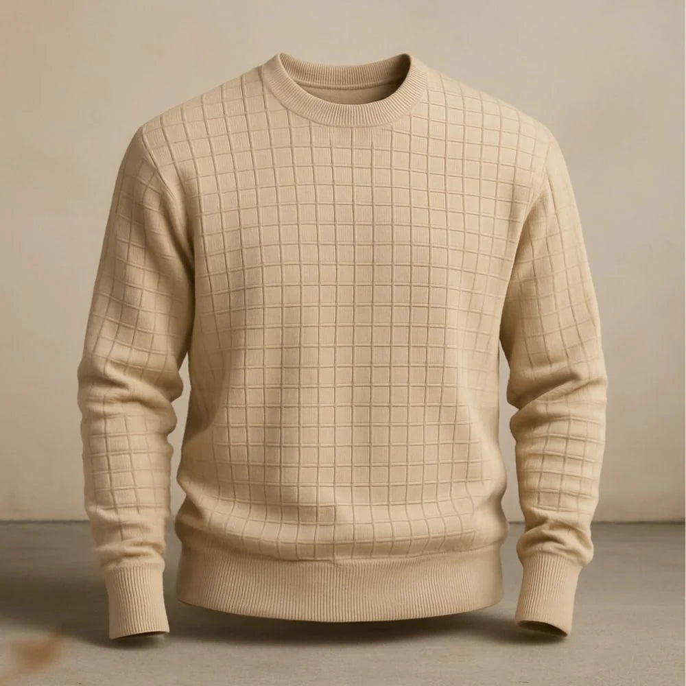 Suéter Masculino Tricô Xadrez Gola Redonda Perugia