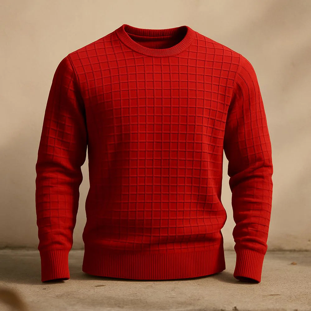 Suéter Masculino Tricô Xadrez Gola Redonda Perugia