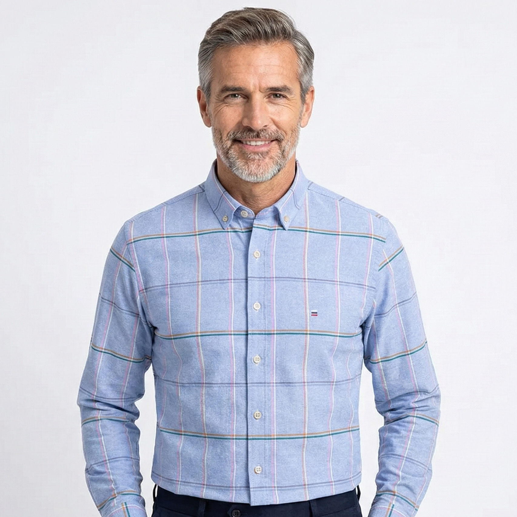 Camisa Masculina Xadrez Azul Manga Longa 100% Algodão Casual e Social