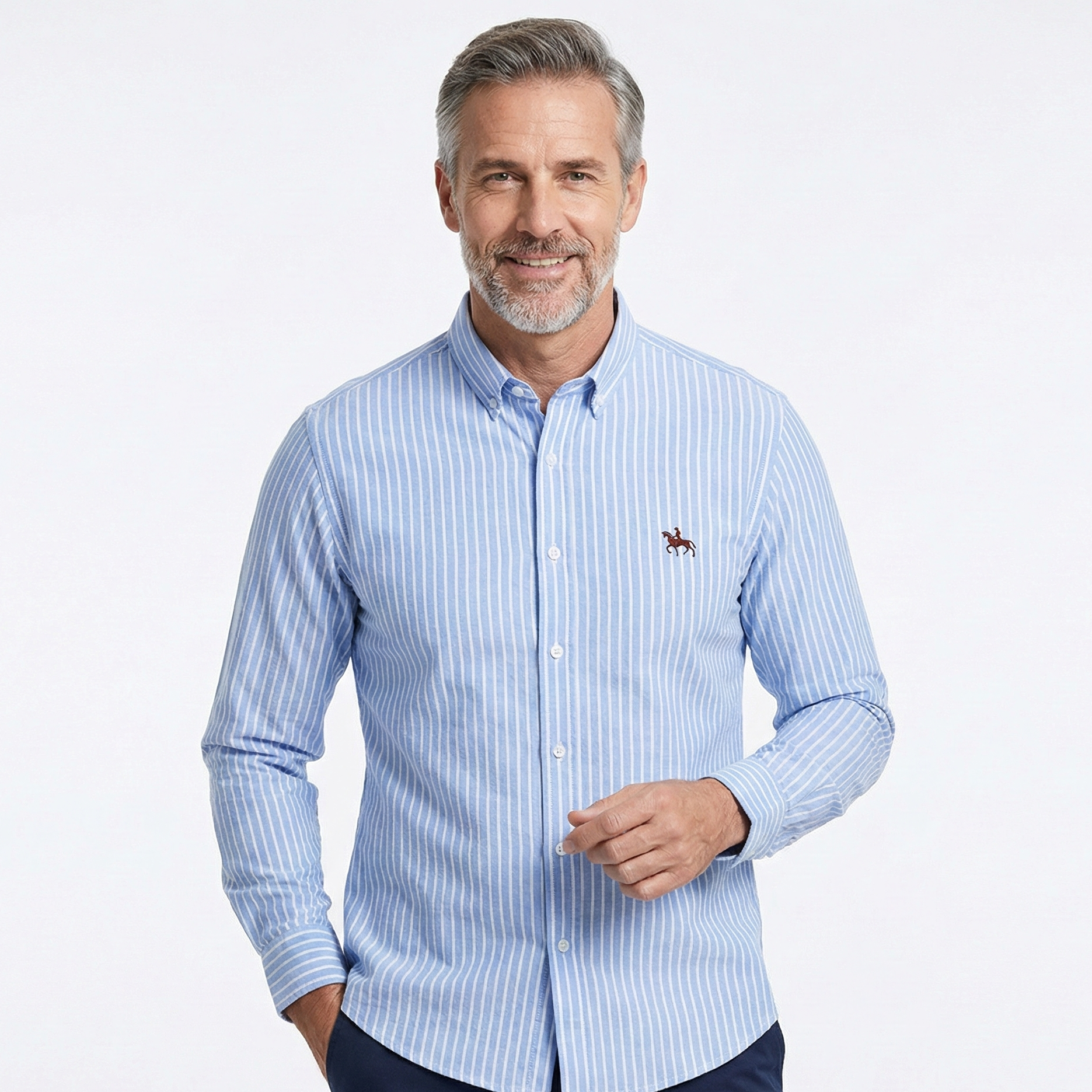 Camisa Masculina Listrada Rimini 100% Algodão Manga Longa Colarinho Bordada
