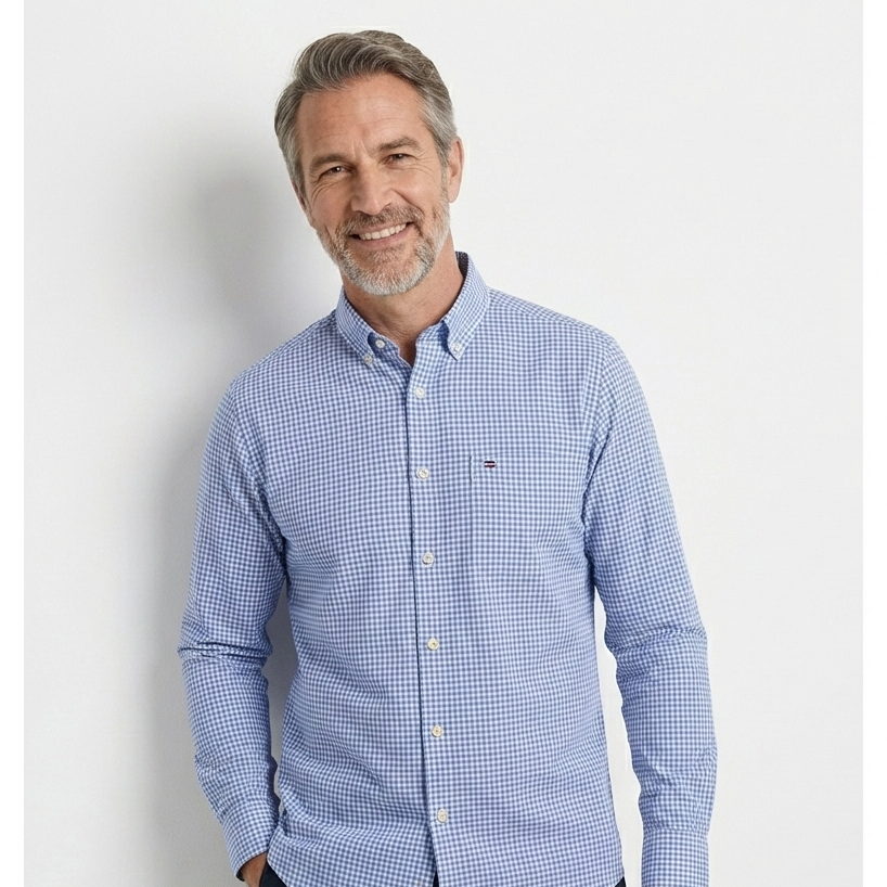 Camisa Masculina Mini Xadrez Manga Longa 100% Algodão Modena