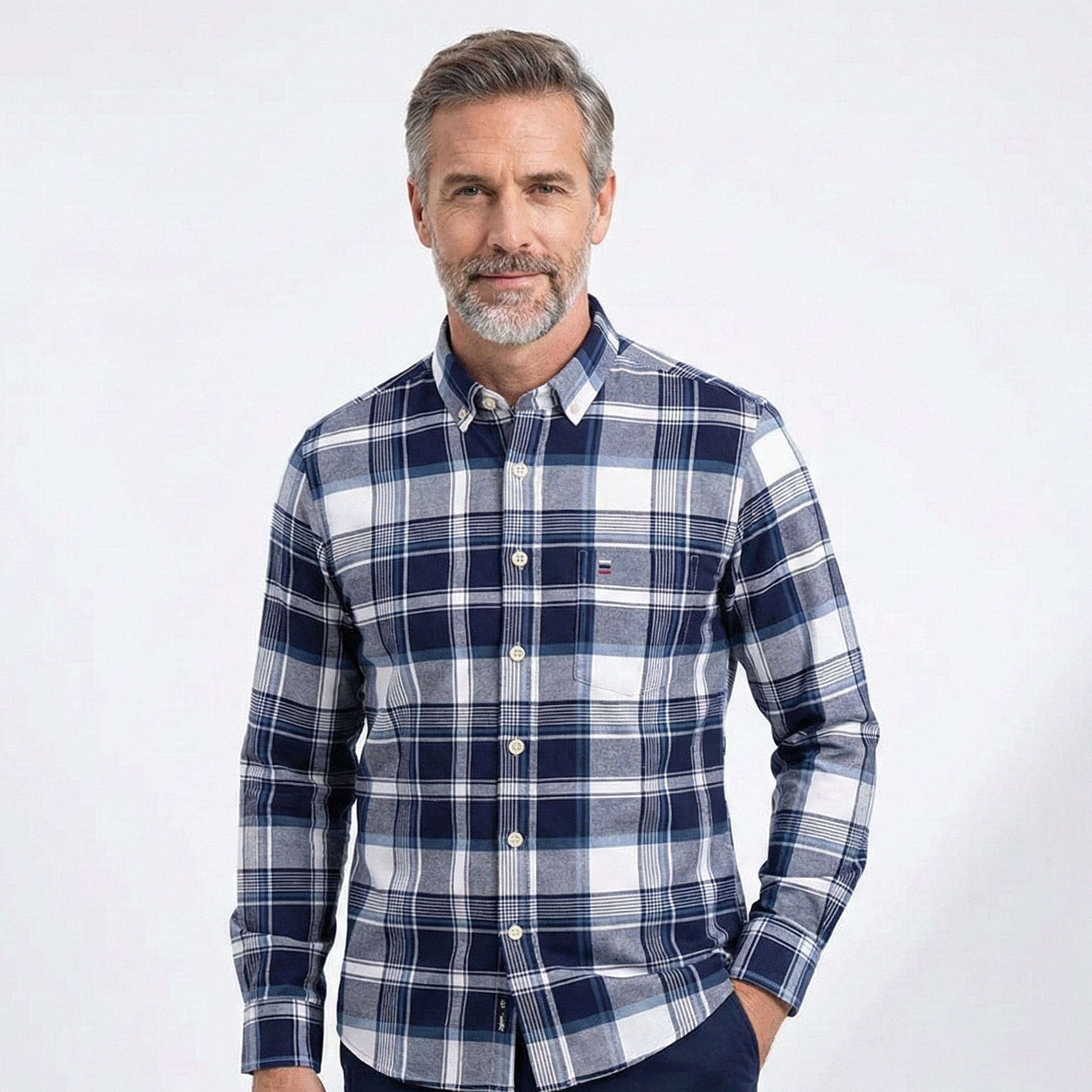 Camisa Masculina Xadrez Manga Longa 100% Algodão Bolso Frontal