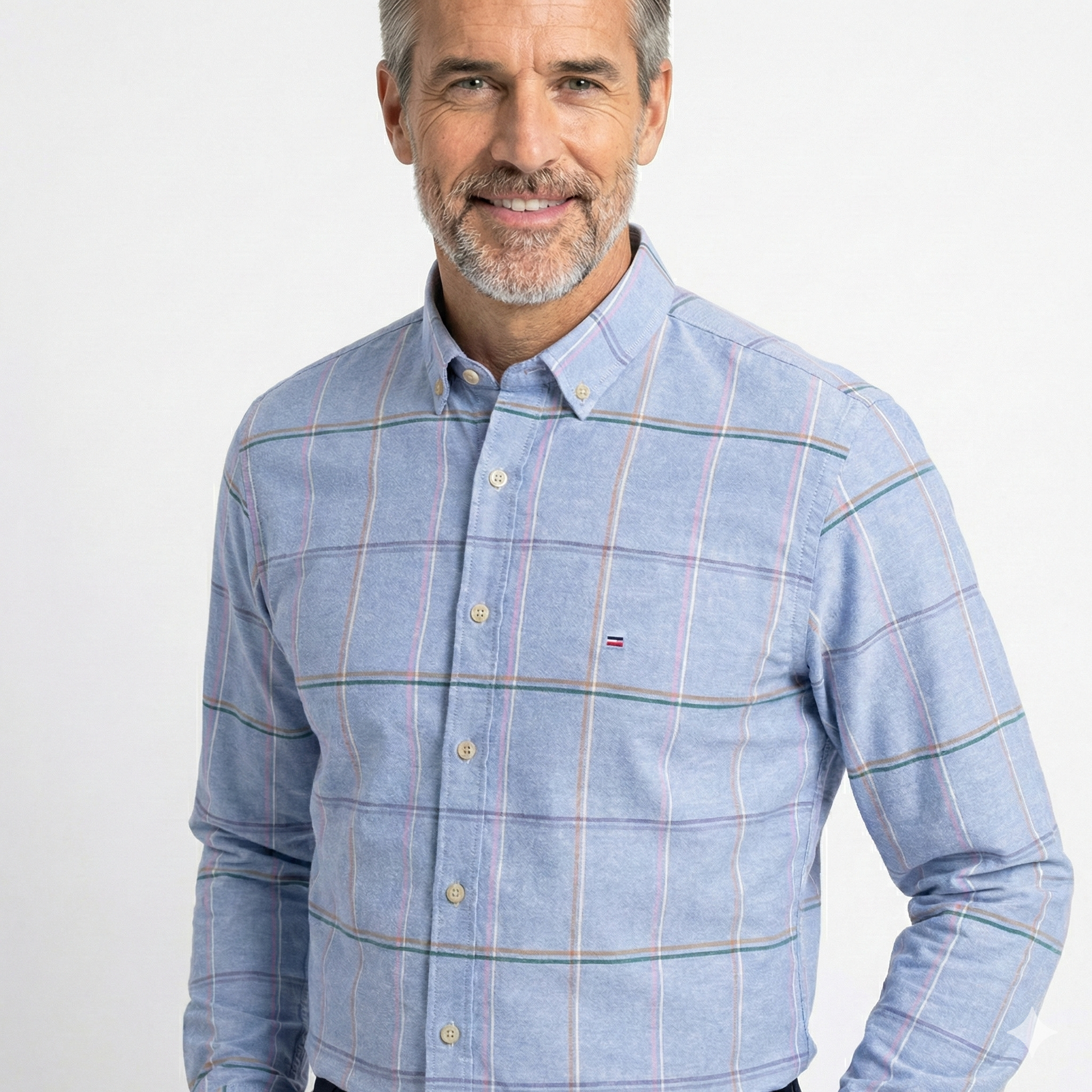 Camisa Masculina Xadrez Azul Manga Longa 100% Algodão Casual e Social