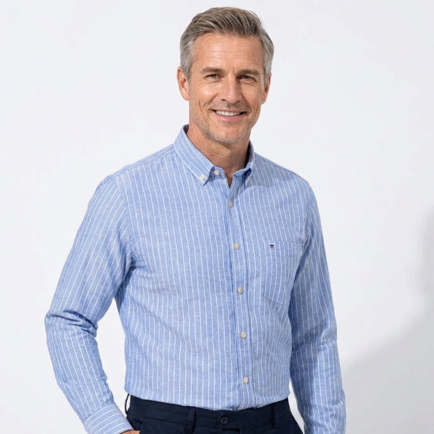 Camisa Masculina Listrada Manga Longa Algodão Premium Confortável