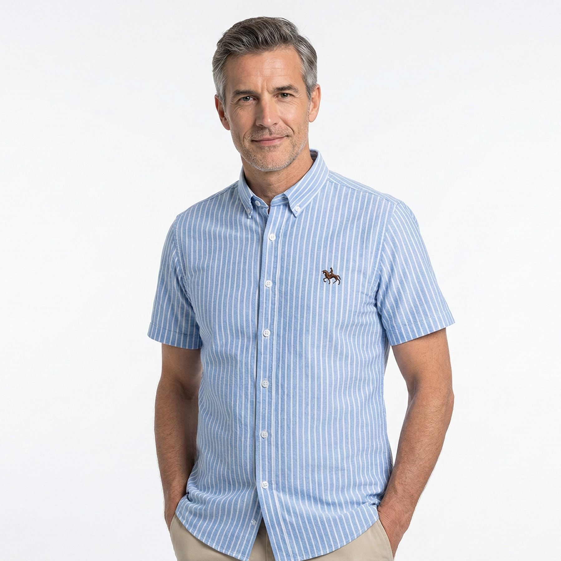 Camisa Masculina Listrada Manga Curta Algodão Social Casual
