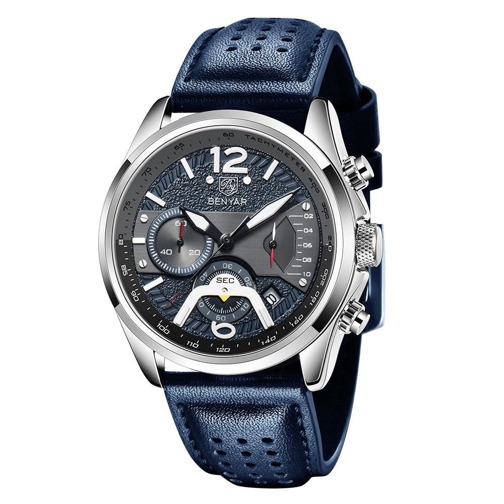 Relógio Masculino Cronógrafo Pulseira de Couro Quartzo Caproni – cor Azul