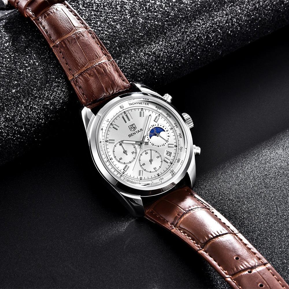 Relógio Masculino Cronógrafo Pulseira de Couro Quartzo Trionfo - vista 6