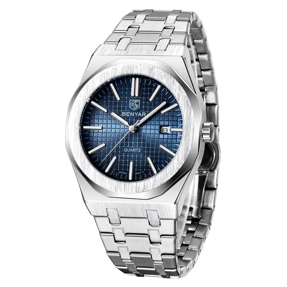 Relógio Masculino Aço Inoxidável Quartzo Ottagono – cor Azul