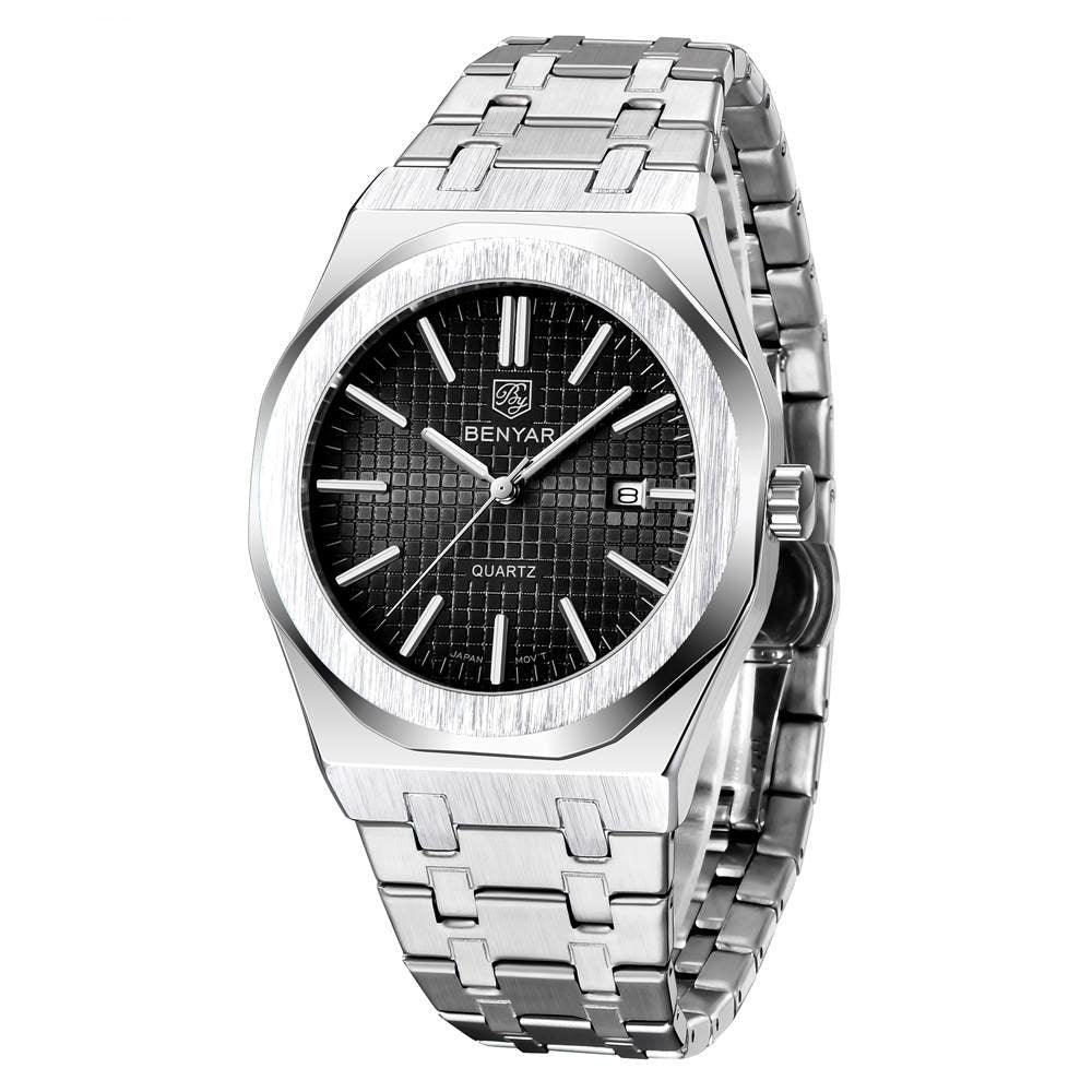 Relógio Masculino Aço Inoxidável Quartzo Ottagono – cor Preto