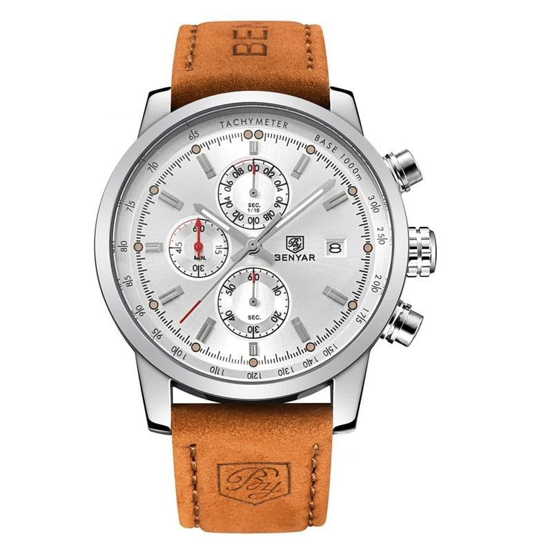 Relógio Masculino Cronógrafo Pulseira de Couro Quartzo Misano – cor Marrom / Prata / Branco
