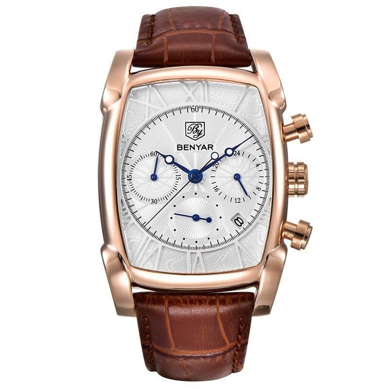 Relógio Masculino Pulseira de Couro Quartzo Ateneo – cor Dourado / Branco