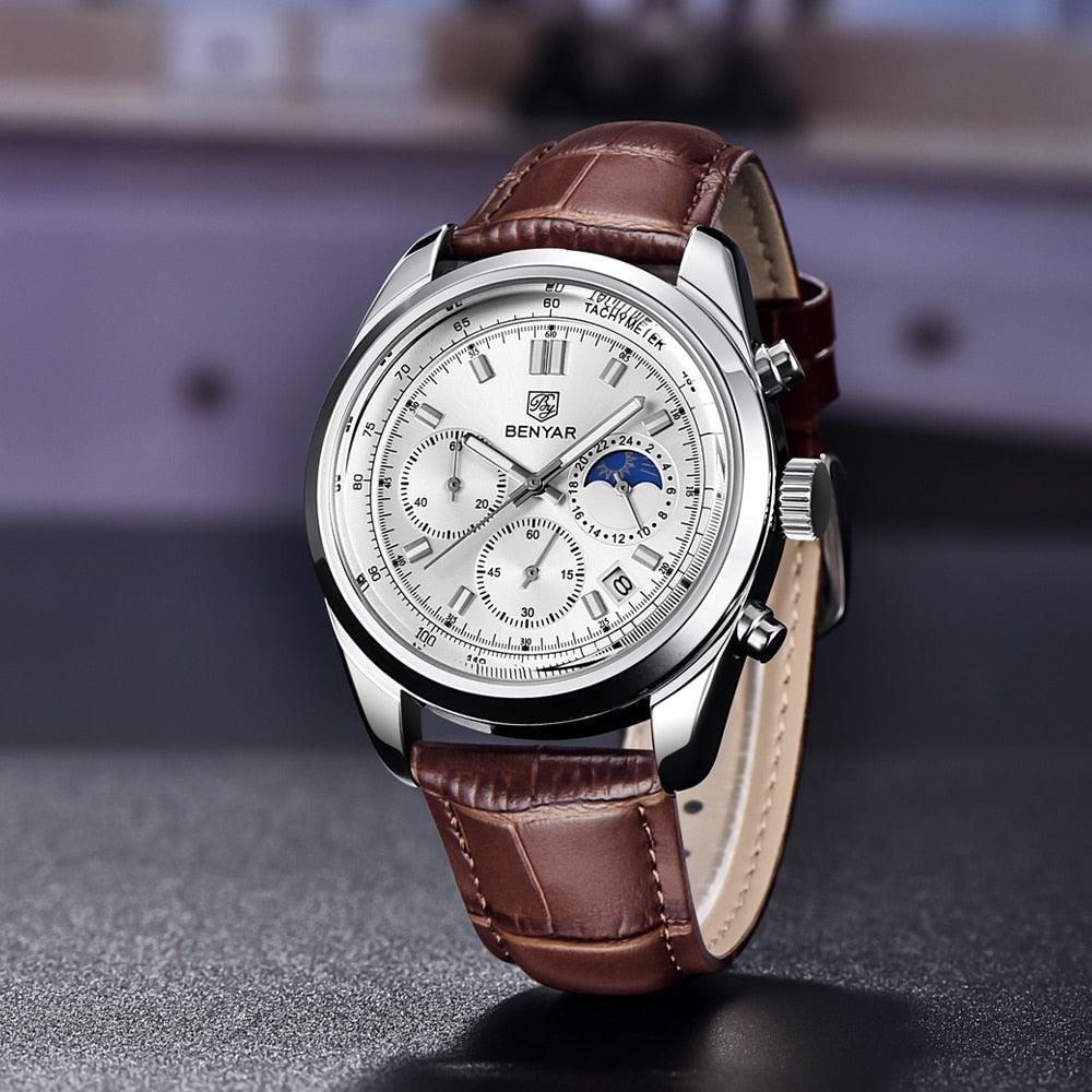 Relógio Masculino Cronógrafo Pulseira de Couro Quartzo Trionfo - vista 7