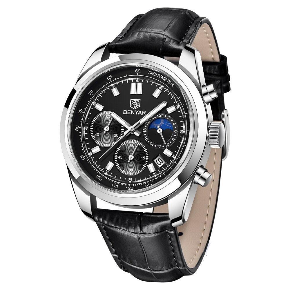 Relógio Masculino Cronógrafo Pulseira de Couro Quartzo Trionfo – cor Preto