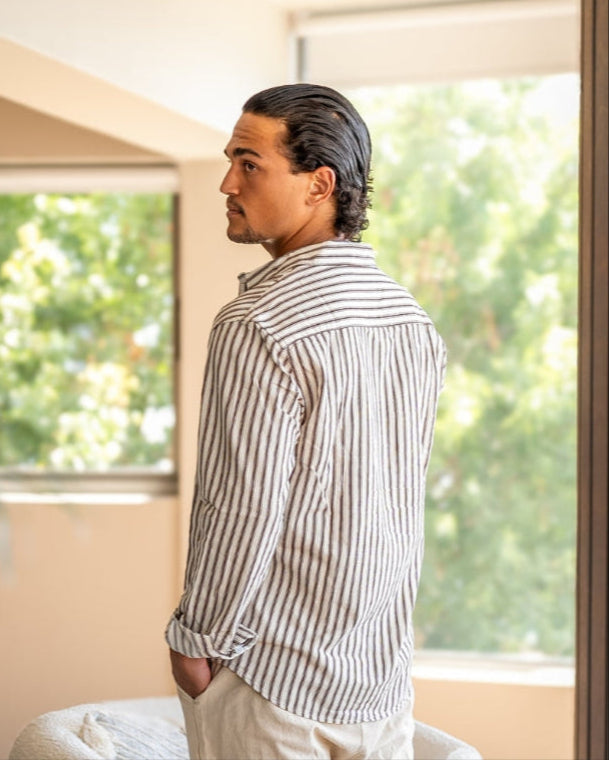 Camisa Masculina Listrada Manga Longa Alfaiataria Lecce - vista 4