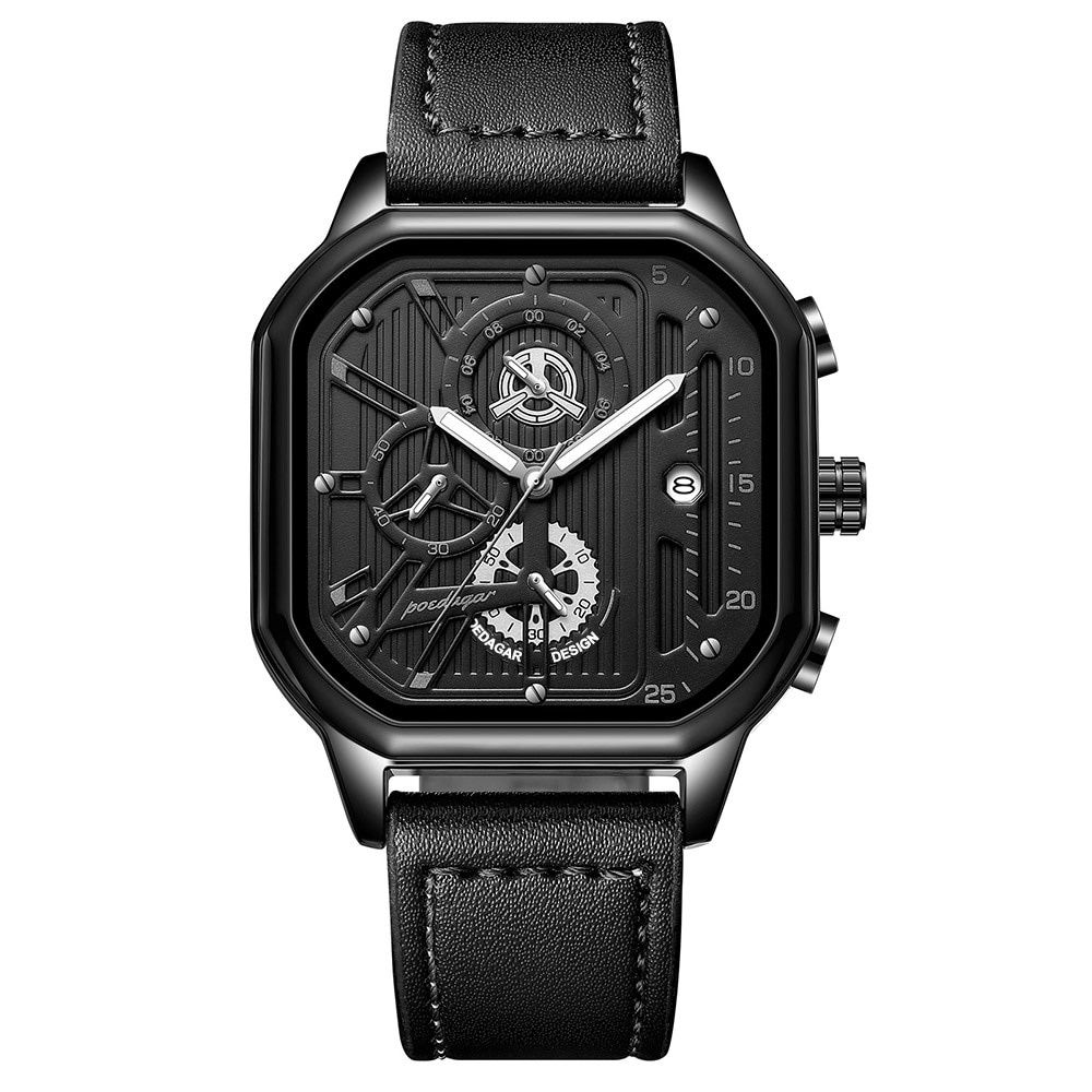 Relógio Masculino Pulseira de Couro Quartzo Imola – cor Preto / Cinza